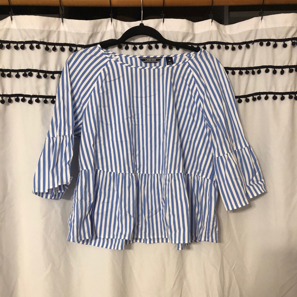 blue and white striped lands end blouse